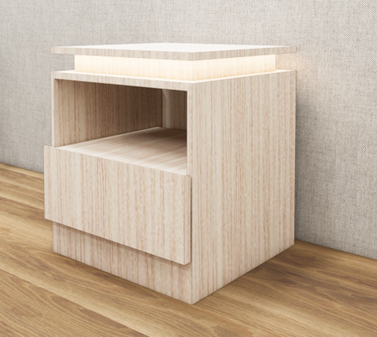 Modern Oak Finish Bedside Table with Floating Top Design