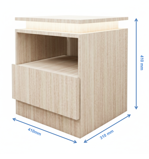 Modern Oak Finish Bedside Table with Floating Top Design
