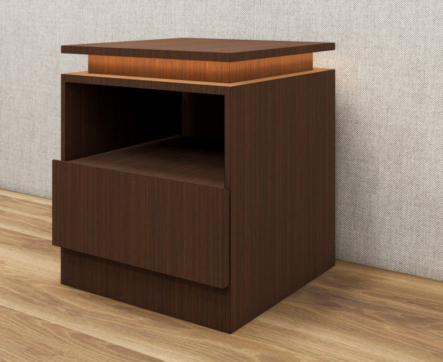 Rich Walnut Finish Bedside Table with Floating Top Design