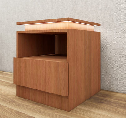 Burma Teak Finish Bedside Table with Floating Top Design