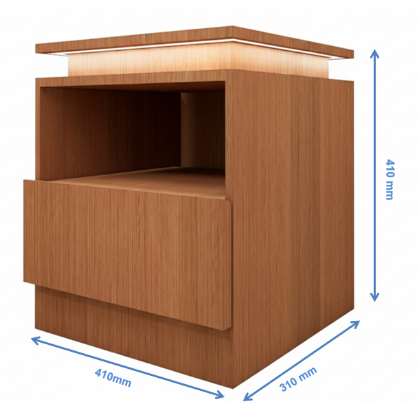 Burma Teak Finish Bedside Table with Floating Top Design