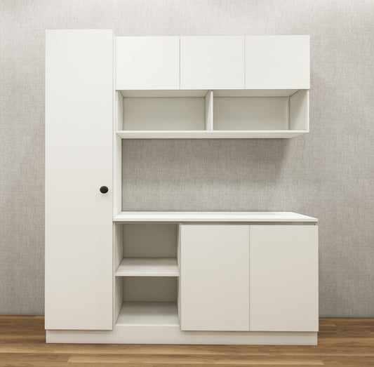Modern Wool White Finish Crockery Unit – Multi-Section Modular Design