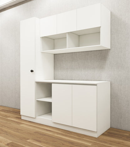Modern Wool White Finish Crockery Unit – Multi-Section Modular Design