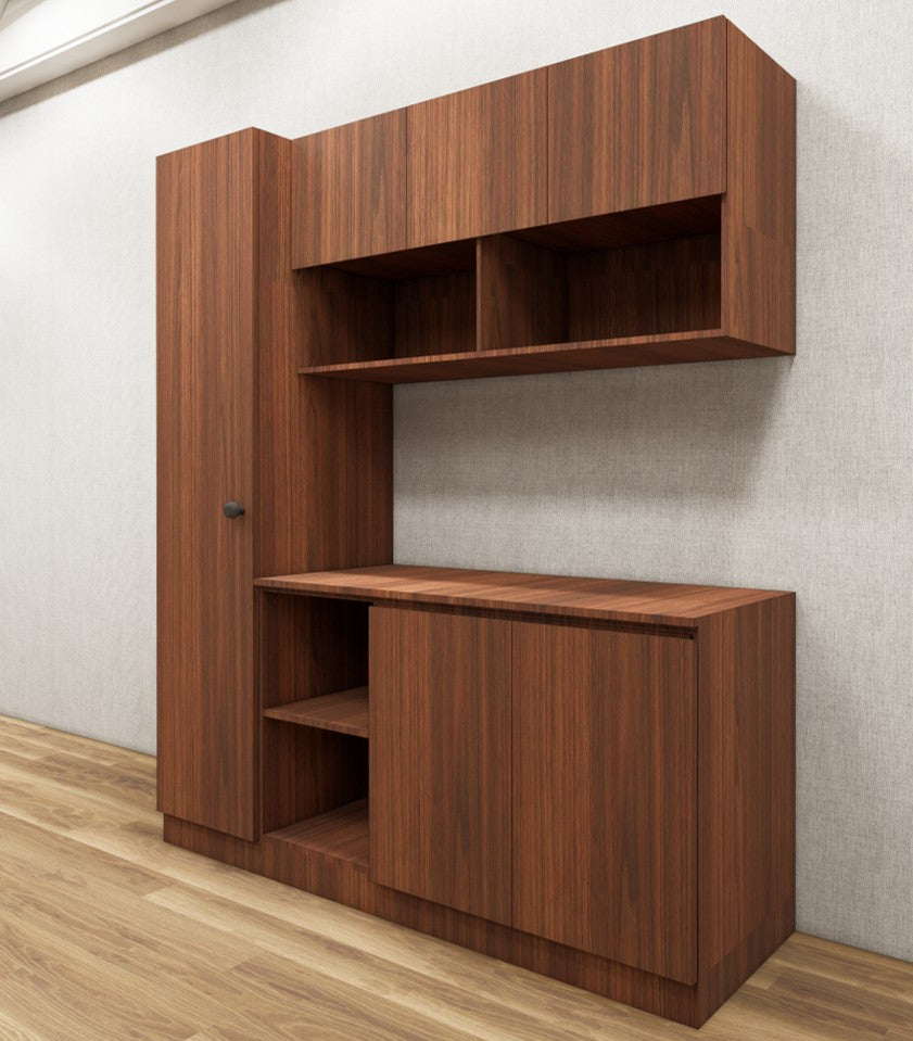 Modern American Walnut Finish Crockery Unit – Multi-Section Modular Design