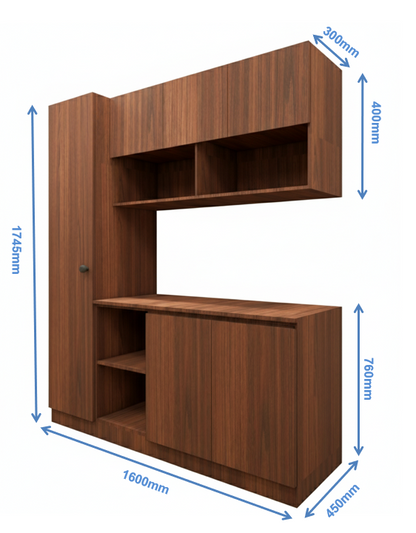 Modern American Walnut Finish Crockery Unit – Multi-Section Modular Design
