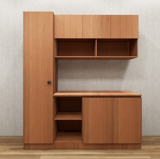 Modern Burma Teak Finish Crockery Unit – Multi-Section Modular Design