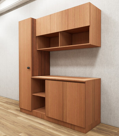 Modern Burma Teak Finish Crockery Unit – Multi-Section Modular Design