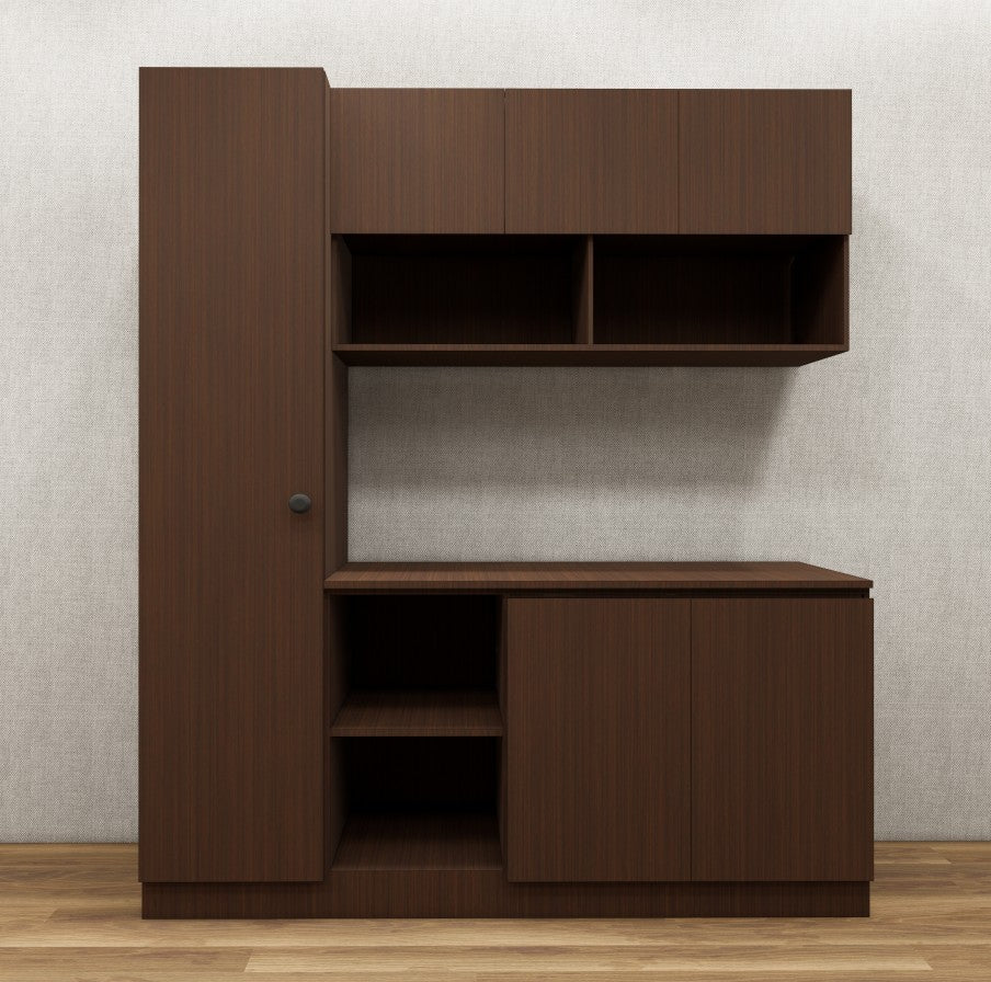 Modern Rich Walnut Finish Crockery Unit – Multi-Section Modular Design