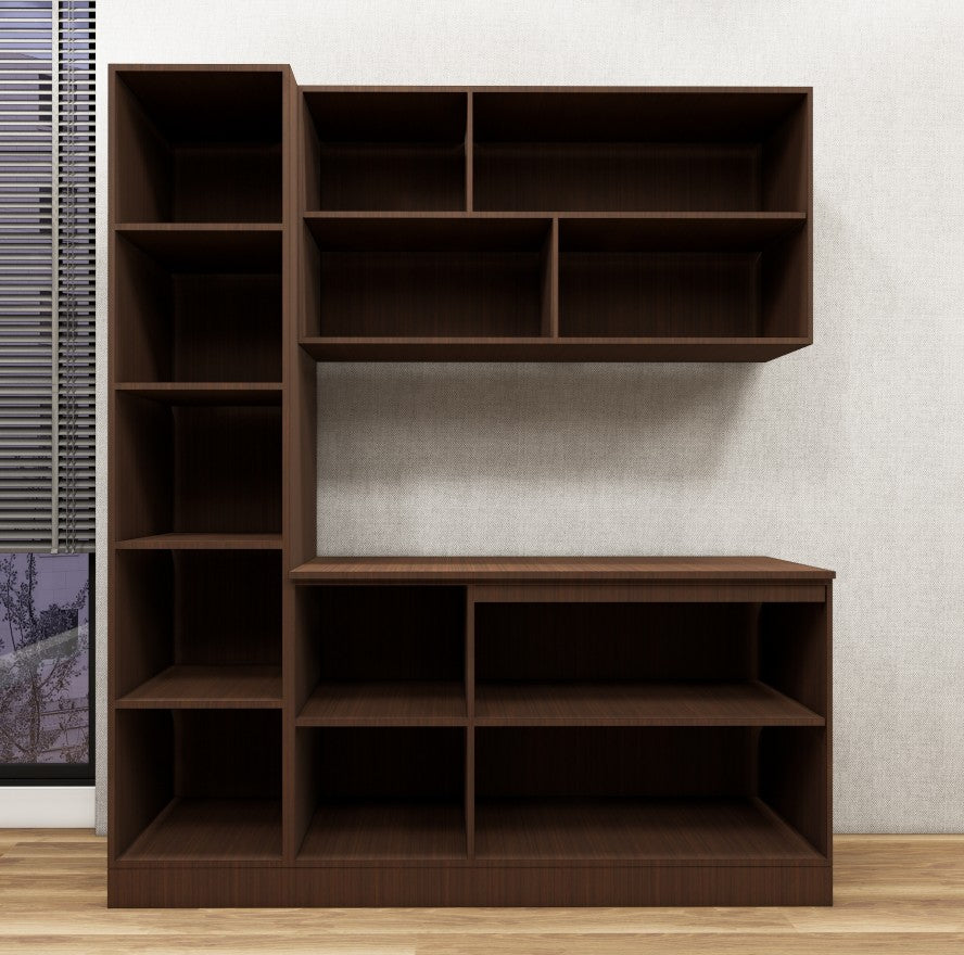 Modern Rich Walnut Finish Crockery Unit – Multi-Section Modular Design