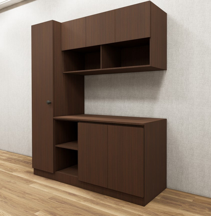 Modern Rich Walnut Finish Crockery Unit – Multi-Section Modular Design