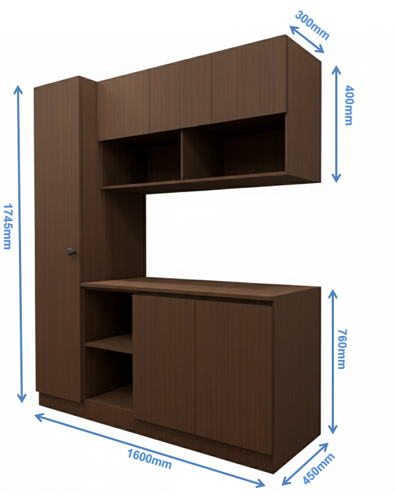 Modern Rich Walnut Finish Crockery Unit – Multi-Section Modular Design