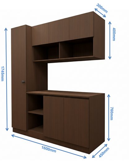 Modern Rich Walnut Finish Crockery Unit – Multi-Section Modular Design