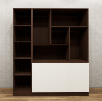 Rich Walnut & Wool White Finish Crockery Unit – Dual-Tone Open Display Shelves
