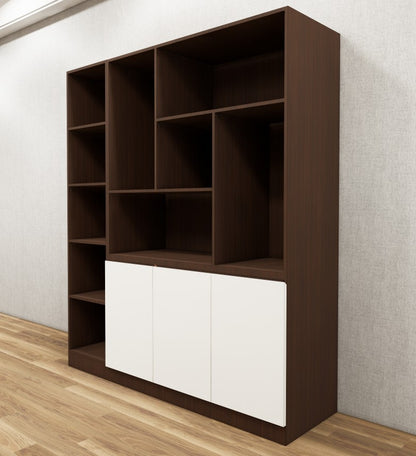 Rich Walnut & Wool White Finish Crockery Unit – Dual-Tone Open Display Shelves