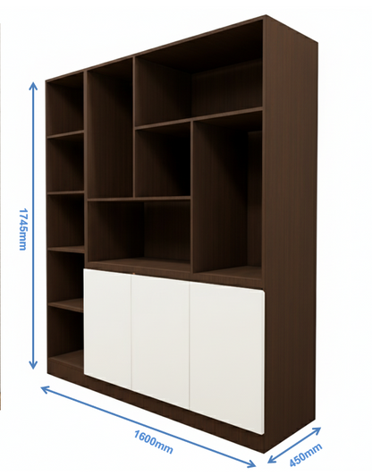 Rich Walnut & Wool White Finish Crockery Unit – Dual-Tone Open Display Shelves