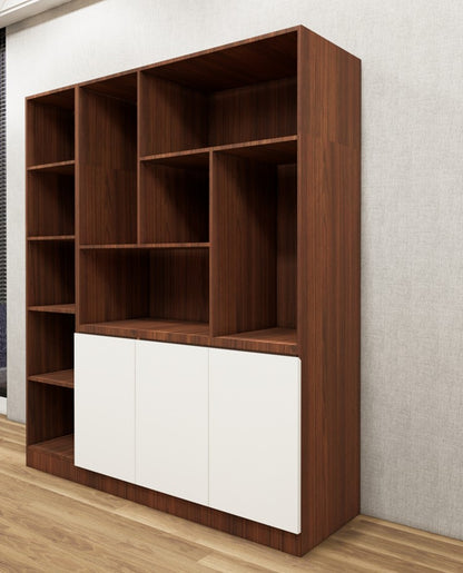 American Walnut & Wool White Finish Crockery Unit – Dual-Tone Open Display Shelves