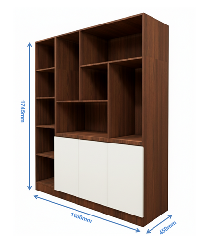 American Walnut & Wool White Finish Crockery Unit – Dual-Tone Open Display Shelves