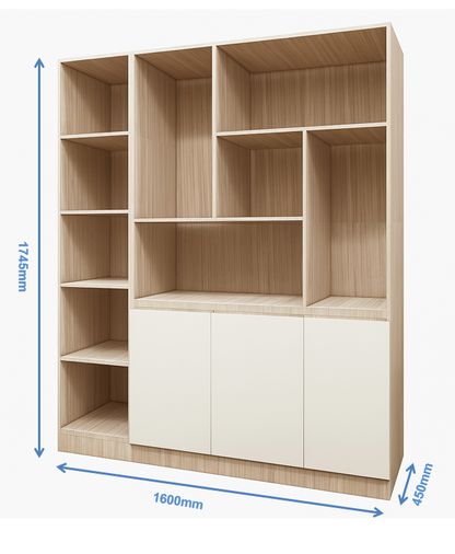 Modern Oak & Wool White Finish Crockery Unit – Dual-Tone Open Display Shelves
