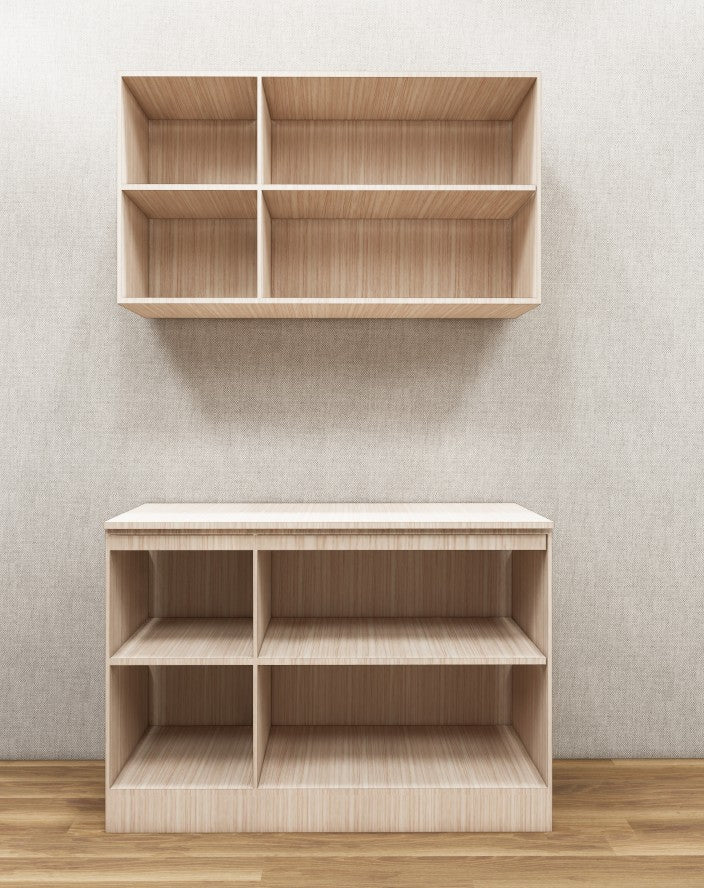 Contemporary Modern Oak Finish Crockery Unit – Upper & Lower Cabinet Design