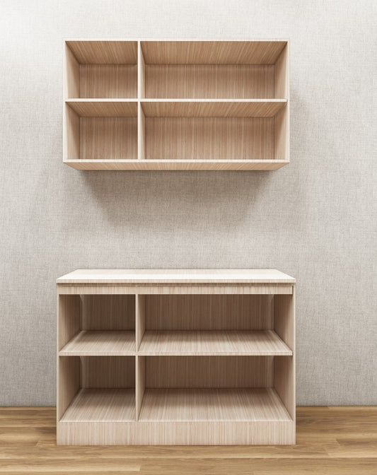 Contemporary Modern Oak Finish Crockery Unit – Upper & Lower Cabinet Design