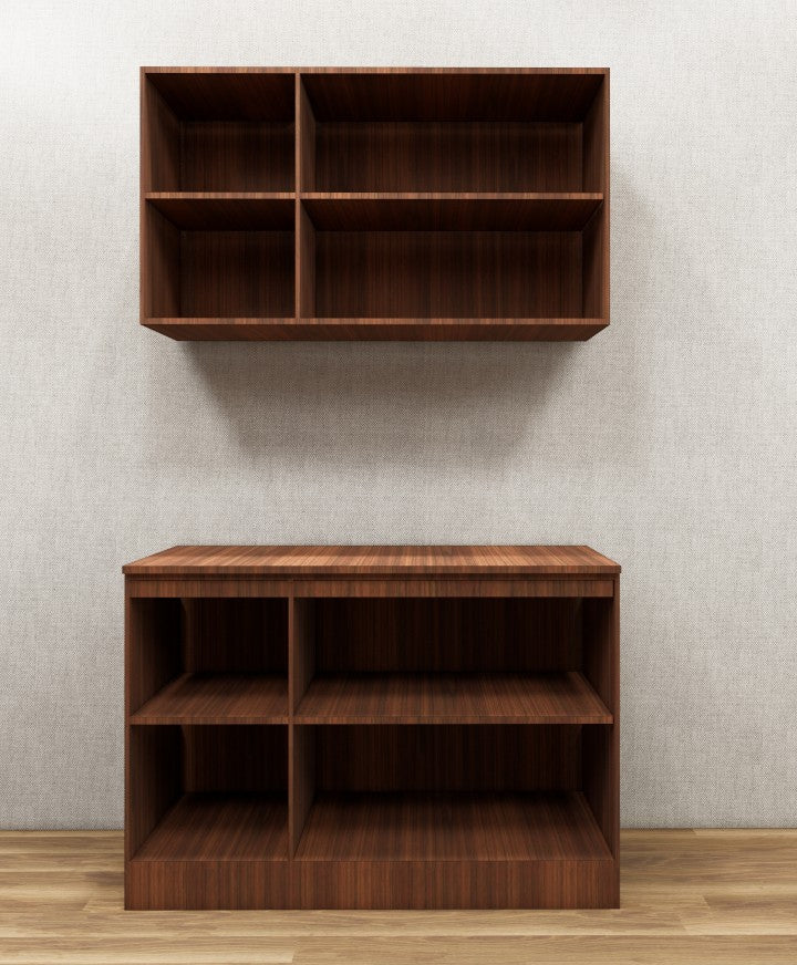 Contemporary American Walnut Finish Crockery Unit – Upper & Lower Cabinet Design