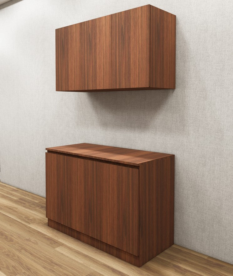 Contemporary American Walnut Finish Crockery Unit – Upper & Lower Cabinet Design