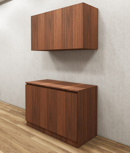 Contemporary American Walnut Finish Crockery Unit – Upper & Lower Cabinet Design