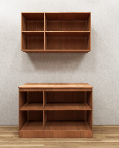 Contemporary Burma Teak Finish Crockery Unit – Upper & Lower Cabinet Design