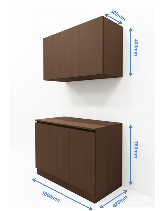 Contemporary Rick Walnut Finish Crockery Unit – Upper & Lower Cabinet Design