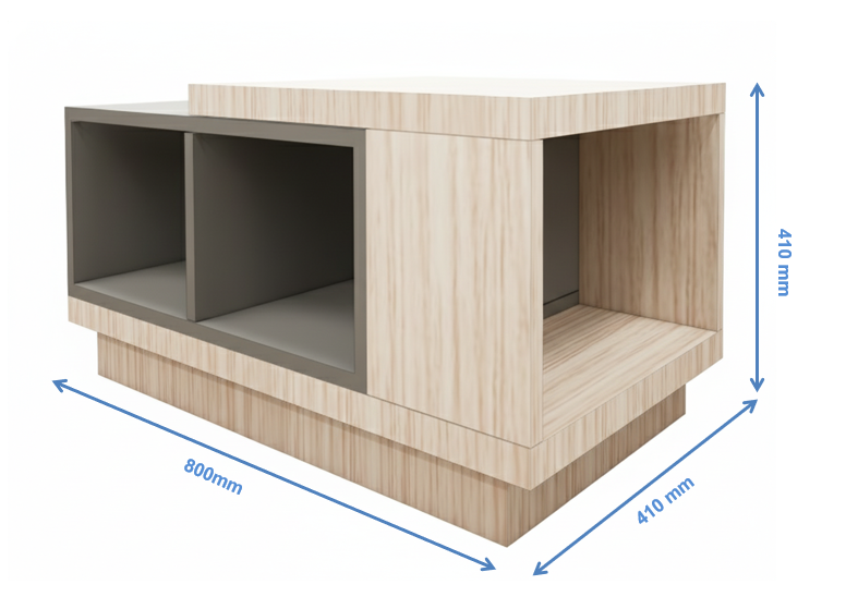 Contemporary Modern Oak & Dust Finish Coffee Table with Open Storage Shelves