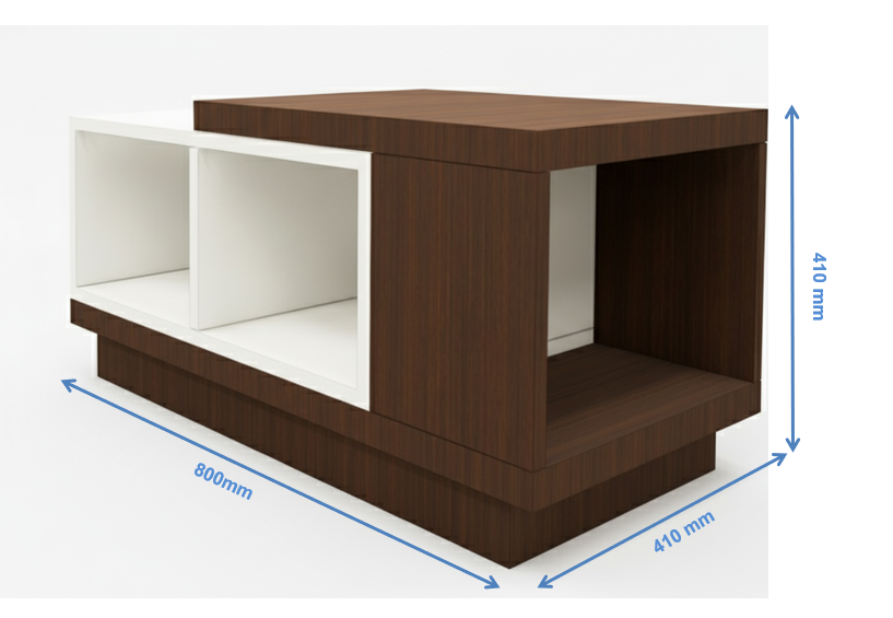 Contemporary Rich Walnut & Wool White Finish Coffee Table with Open Storage Shelves