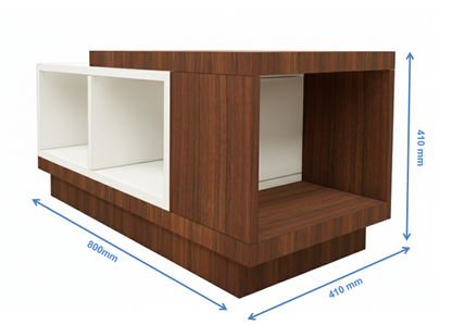 Contemporary American Walnut & Wool White Finish Coffee Table with Open Storage Shelves
