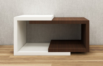 Rich Walnut & Wool White Finish Coffee Table – Modern Dual-Tone Design