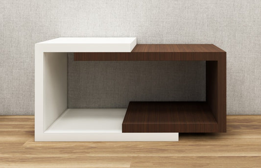 Rich Walnut & Wool White Finish Coffee Table – Modern Dual-Tone Design