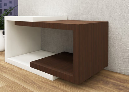 Rich Walnut & Wool White Finish Coffee Table – Modern Dual-Tone Design