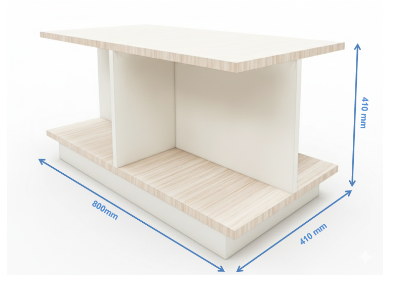 Modern Oak & Wool White Finish Coffee Table – Dual-Tone Open Shelf Design