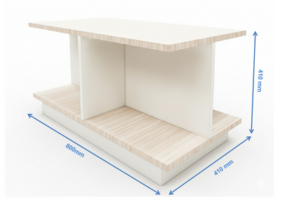 Modern Oak & Wool White Finish Coffee Table – Dual-Tone Open Shelf Design