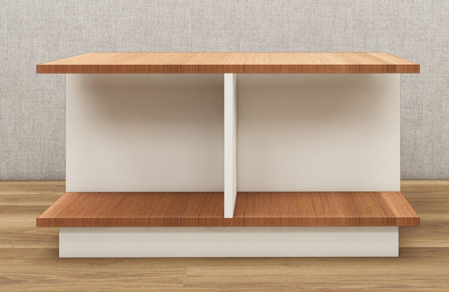 Burma Teak & Wool White Finish Coffee Table – Dual-Tone Open Shelf Design