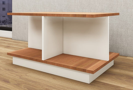 Burma Teak & Wool White Finish Coffee Table – Dual-Tone Open Shelf Design