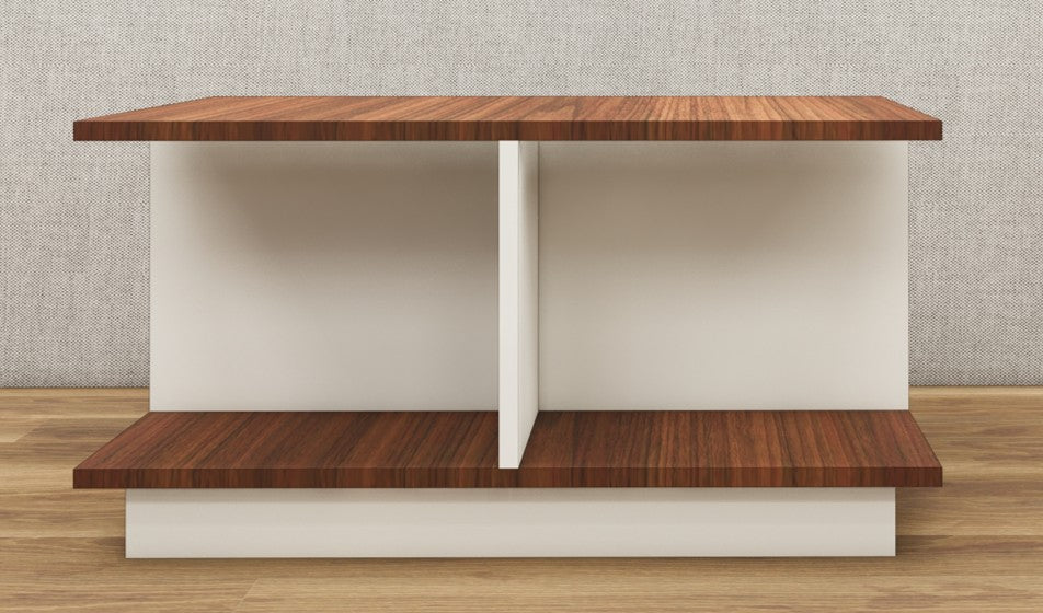 American Walnut & Wool White Finish Coffee Table – Dual-Tone Open Shelf Design