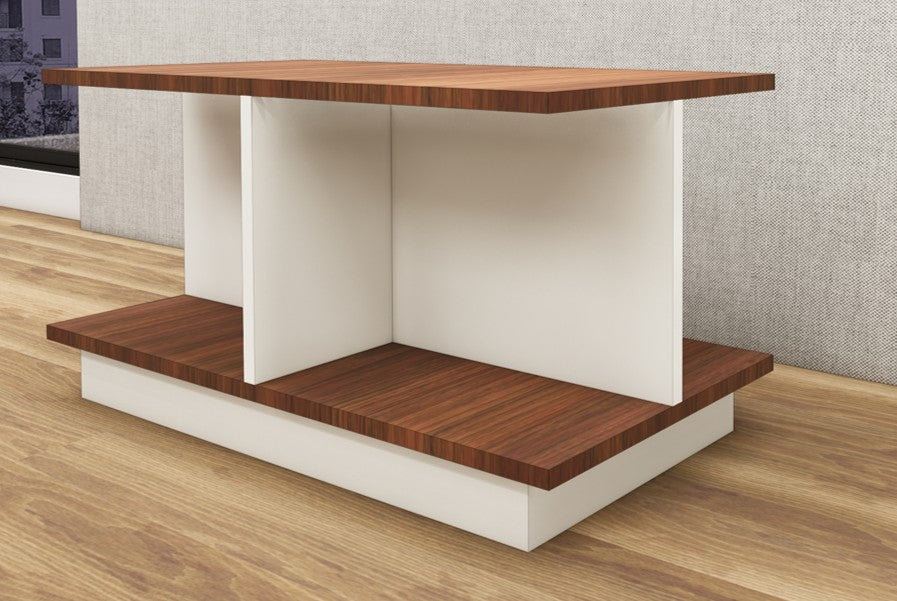 American Walnut & Wool White Finish Coffee Table – Dual-Tone Open Shelf Design