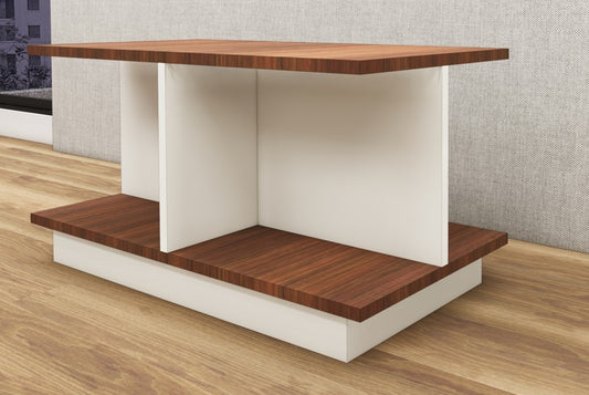American Walnut & Wool White Finish Coffee Table – Dual-Tone Open Shelf Design