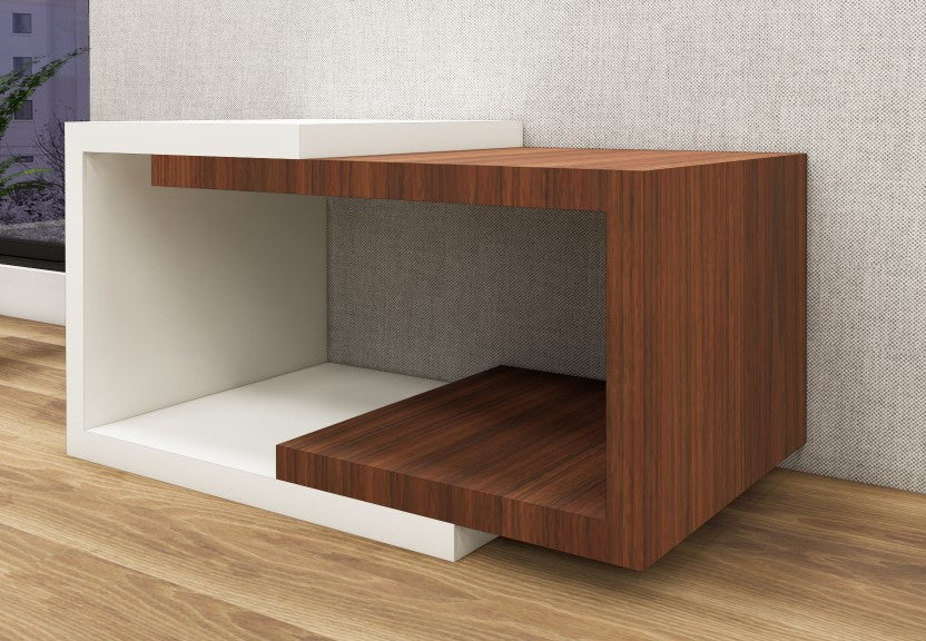 American Walnut & Wool White Finish Coffee Table – Modern Dual Tone Design