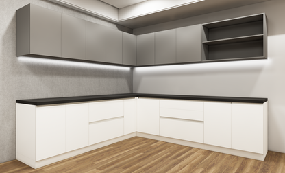 Wool White & Dust Finish L Shaped Kitchen