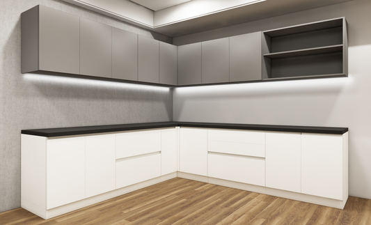 Wool White & Dust Finish L Shaped Kitchen