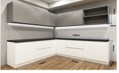 Wool White & Dust Finish L Shaped Kitchen