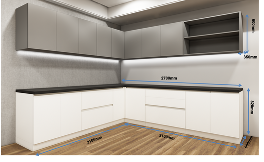 Wool White & Dust Finish L Shaped Kitchen