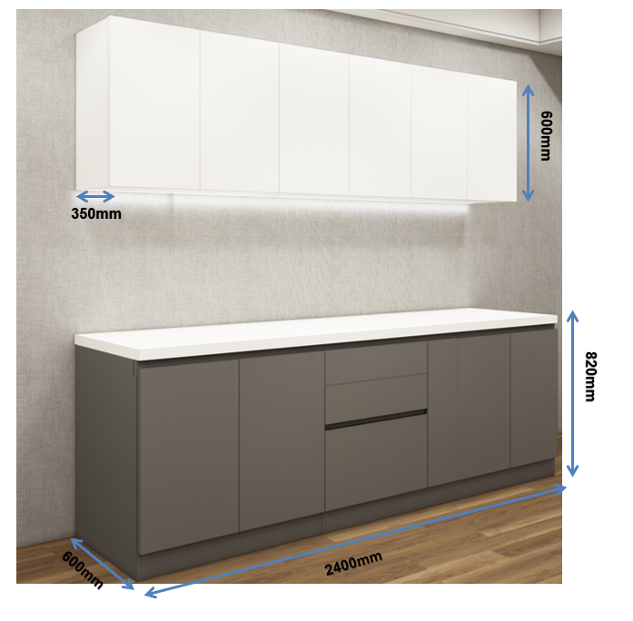 Wool White & Dust Finish Straight Kitchen