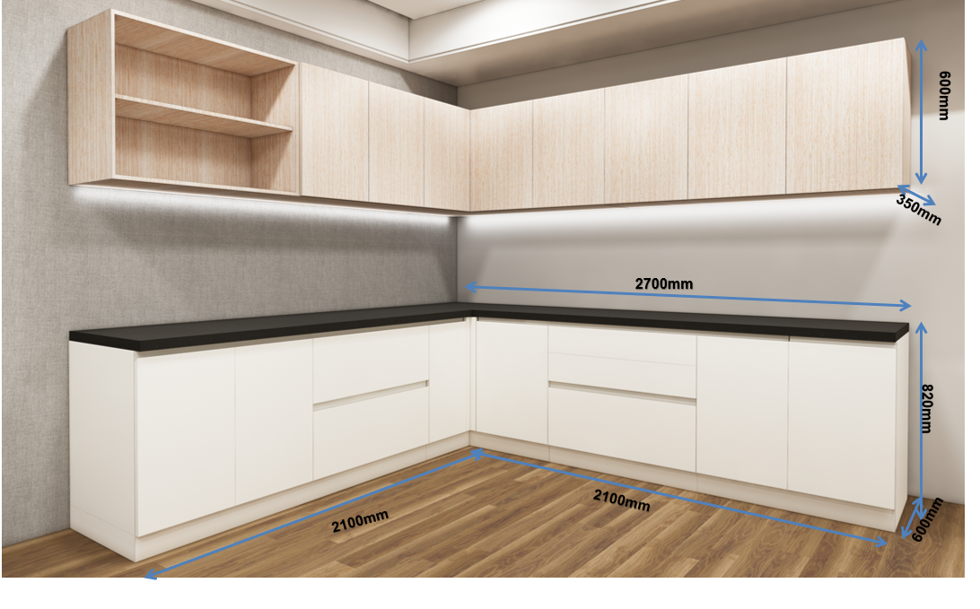 Modern Oak & Wool White Finish L Shaped Kitchen
