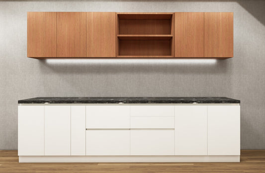 Burma Teak & Wool White Finish Straight Kitchen With Open Shelf Loft